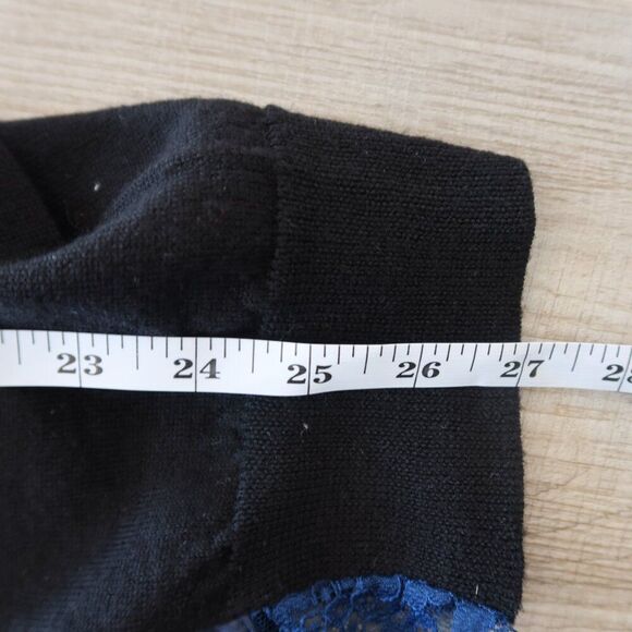 SEMICOUTURE 100% wool sweater Italy black blue lace oversize M mature quiet lux - Picture 9 of 9